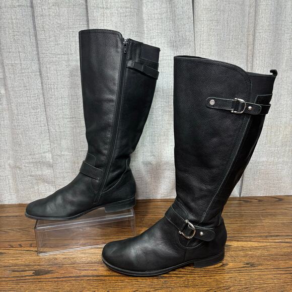 Naturalizer Jenelle Wide Calf Black Leather Riding Boots Women’s 8.5 Zip Buckle - Picture 1 of 8